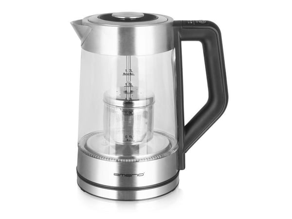 Emerio Kettle, 1.7L, glaskropp, filter av rostfritt stål