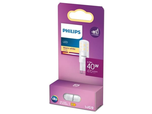 Philips LED - LED-lyspære - form: G9 - mattslipt finish - G9 - 3.7 W (ekvivalent 40 W) - klasse E - varmt hvitt lys - 2700 K