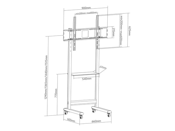 Mobil TV-stativ 50-90" opp til 70 kg, justerbar AV-hylle