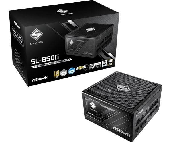 ASRock Steel Legend SL-850G - Strømforsyning (intern) - ATX12V 3.1/ EPS12V - 80 PLUS Gold - Cybenetics Platinum - AC 100-240 V - 850 watt - stålsvart