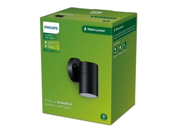 Philips Kylis vägglampa 25 W GU10 ljuskälla medföljer inte, Väggbelysning för utomhusbruk, Svart, Metall, IP44, Terass, Trädgård, I