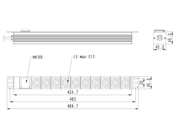 EnerGenie EG-PDU-10C132C19 - Tehonjakoyksikkö (räkkiversio) - 16A - AC 250 V - 3500 Watt - tulo: IEC 60320 C19 - lähtöliittimet: 10 (teho IEC 60320...