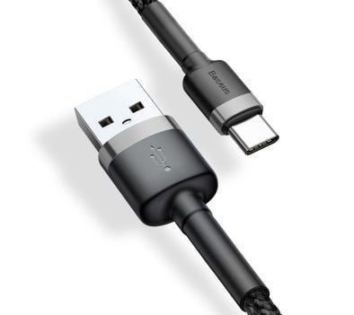 Baseus Cafule - USB-kabel - USB (hann) til USB-C (hann) - USB 2.0 - 2 A - 3 m - gråsvart