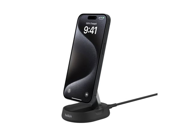 Belkin BoostCharge Pro - Trådløst ladestativ - magnetisk + AC-strømadapter - 15 watt - svart