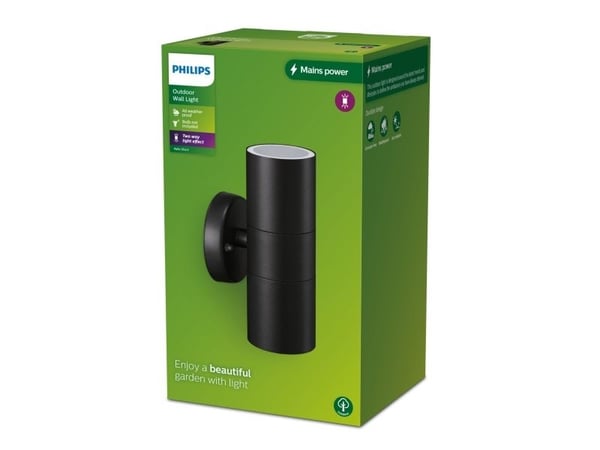 Philips Kylis-vegglampe, 25 W, GU10, ingen pære, Vegglys, Svart, Metall, IP44, Terrasse, Hage, I