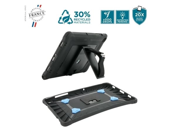 Mobilis PROTECH - Baksidedeksel for nettbrett - laget i Frankrike, forsterket, med stativ + 360° roterende håndstropp - svart - for Samsung Galaxy ...
