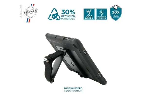 Mobilis PROTECH - Baksidedeksel for nettbrett - laget i Frankrike, forsterket, med stativ + 360° roterende håndstropp - svart - for Samsung Galaxy ...