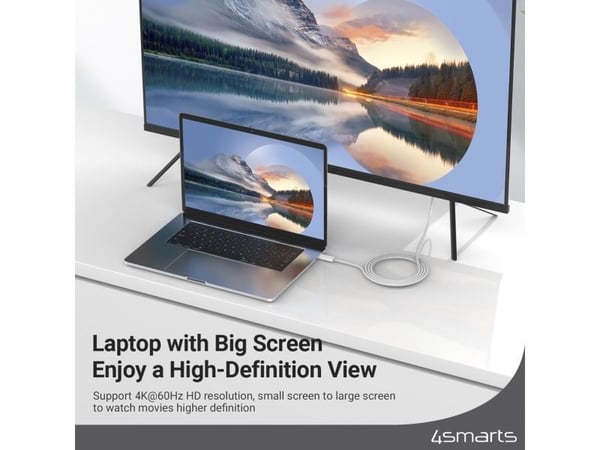 4smarts - Adapterkabel - 24 pin USB-C hann til HDMI hann - 2 m - hvit - 4K 60Hz støtte