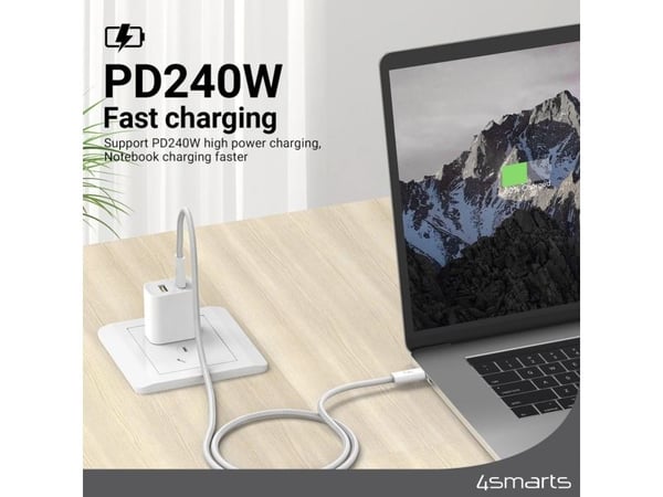 4smarts PremiumCord - USB-kabel - USB-C (hann) til USB-C (hann) - USB 3.1 - 48 V - 5 A - USB Power Delivery (240 W) - hvit