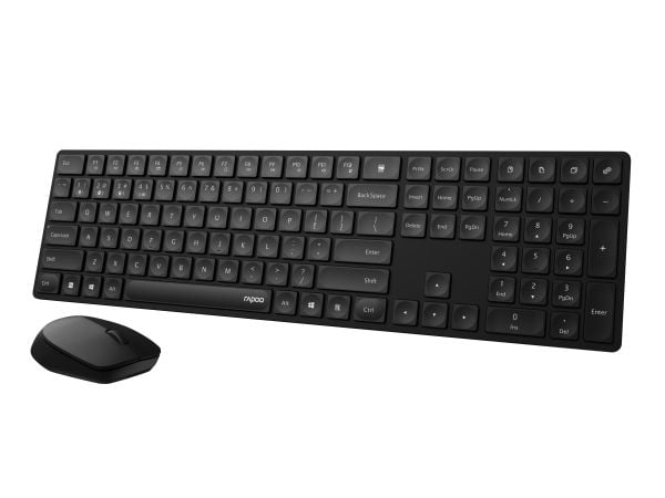 Rapoo 8020M, Full størrelse (100 og), Trådløs, RF trådløs + Bluetooth, QWERTY, Sort, Mus inkludert