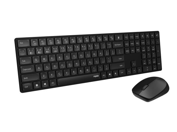 Rapoo 8020M, Full størrelse (100 og), Trådløs, RF trådløs + Bluetooth, QWERTY, Sort, Mus inkludert
