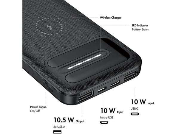 LogiLink PA0305, 8000 mAh, Lithium Polymer (LiPo), Trådløs lading, 3,7 V, 10 W, Sort