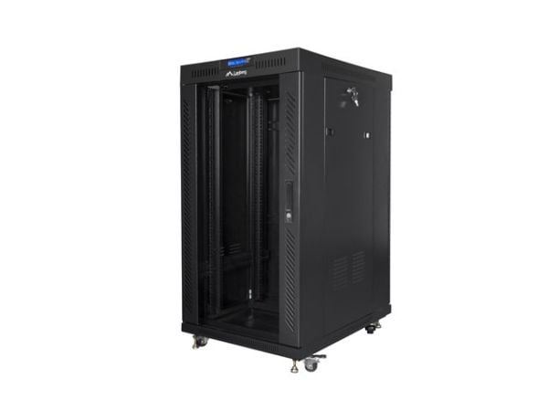 Lanberg FF01 series - Rack skap - 600 x 800, flat pack, with glass door, LCD - med LCD-skjerm, termostat, 4 kjølevifter - fritt stående - svart, RA...
