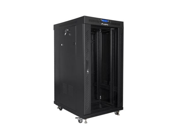Lanberg FF01 series - Rack skap - 600 x 800, flat pack, with glass door, LCD - med LCD-skjerm, termostat, 4 kjølevifter - fritt stående - svart, RA...