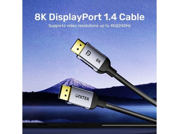 Unitek - DisplayPort-kabel - DisplayPort (hann) til DisplayPort (hann) - DisplayPort 1.4 - 1 m - 4K 120 Hz støtte, 8K 60Hz støtte, 2 K 240 Hz (2560...