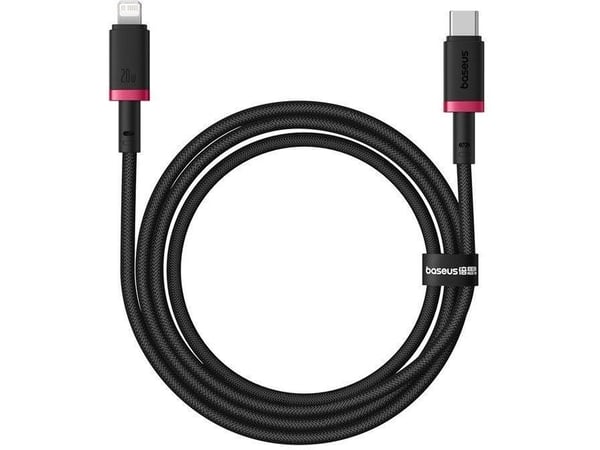 Baseus P10377800U01-01, 1 m, Lightning, USB C, Hankjønn, Hankjønn, Svart, Rød
