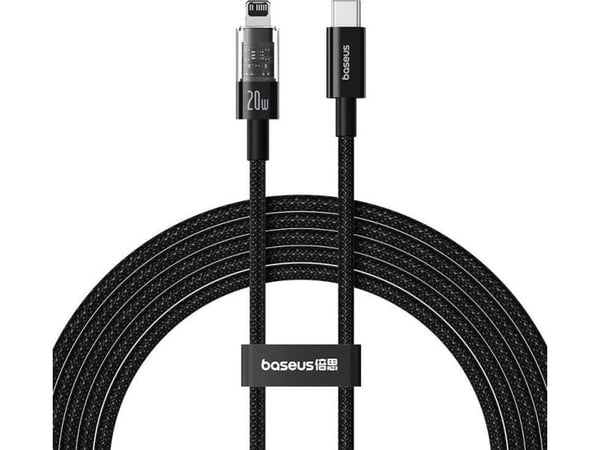 USB-C til Lightning-kabel Baseus Gem, 20W, 2,4A, 2 m, svart P10373001111-01