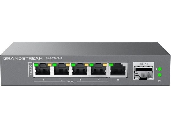 Grandstream GWN7700M Series GWN7700MP - Switch - ikke-styrt - 5 x 2.5GBase-T + 1 x SFP+ - stasjonær, veggmonterbar - PoE (57 W)
