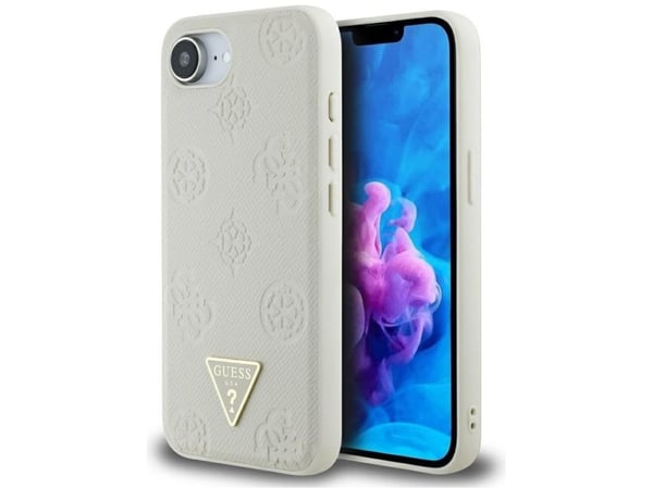 GUESS kotelo IPHONE 16e (SE 4 2025), yhteensopiva MagSafe GUHMPSE4PGBTME (rakeinen PU kuuma leima pioni kolmio logo) beige
