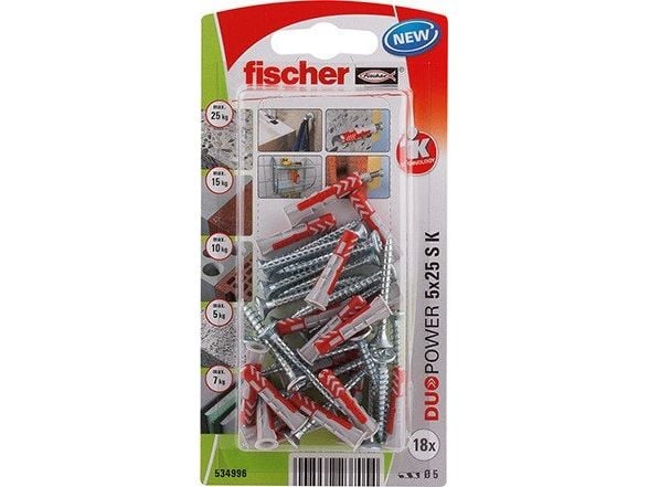 Fischer 534996, Skruer og plugger-sett, Nylon, Grå, Rød, Pozidriv, PZ2, CE