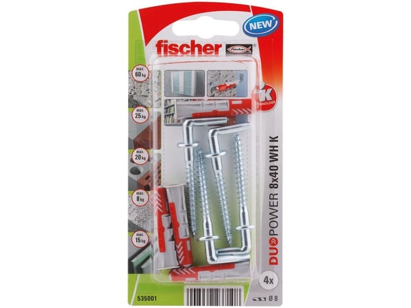 Fischer 535001, Skrue- og veggpluggsett, Murstein, Betong, 40 mm, 8 mm, 5 cm, 1,25 cm