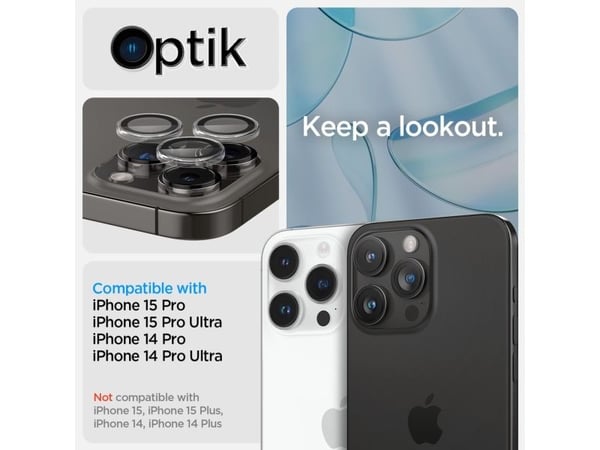 Spigen GLAS.tR EZ Fit Optik Pro, Apple, iPhone 15 Pro / 15 Pro Max / 14 Pro / 14 Pro Max, Naarmuuntumisenkestävä, Läpinäkyvä, 2 kpl