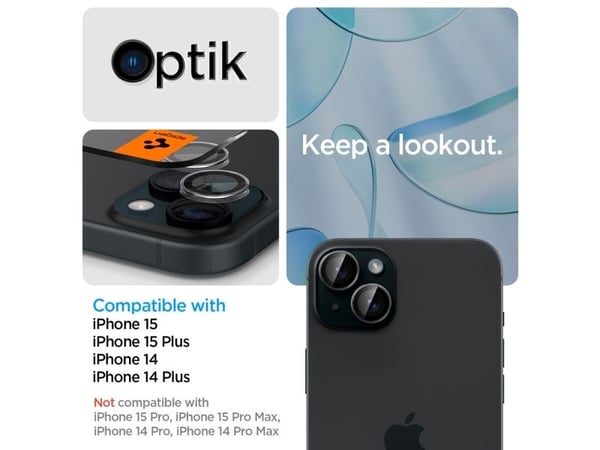 Spigen GLAS.tR EZ Fit Optik Pro, Apple, iPhone 15 / 15 Plus / 14 / 14 Plus, Ripebestandig, Gjennomsiktig, 2 stykker