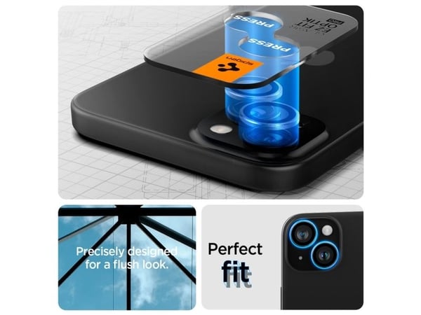 Spigen GLAS.tR EZ Fit Optik Pro, Apple, iPhone 15 / 15 Plus / 14 / 14 Plus, Ripebestandig, Gjennomsiktig, 2 stykker