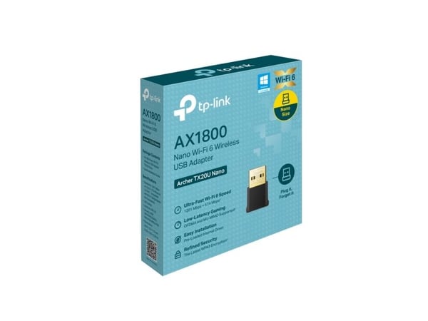 TP-Link Archer TX20U Nano, Trådløs, USB, WLAN, Wi-Fi 6 (802.11ax), 1800 Mbit/s, Svart