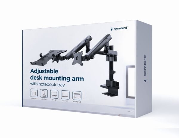 Gembird MA-DA3-02 - Monteringssett (skrivebordsmontering) - justerbar arm - for skjerm / notebook - aluminium, stål, plastikk - skjermstørrelse: up...