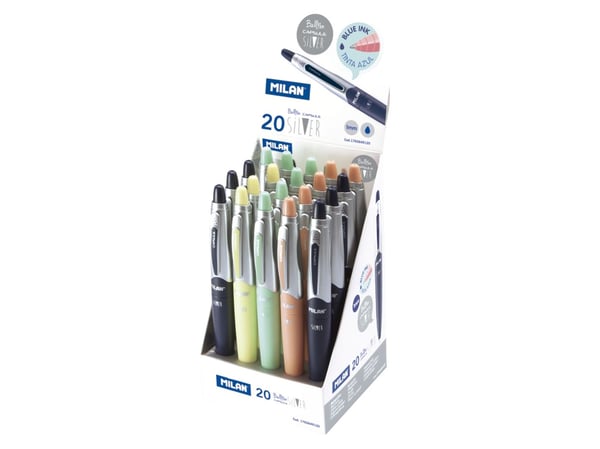 Milan 1765649120, Klips, Clip-on retractable ballpoint pen, Marine, Rosa, Turkis, Gult, 20 stykker