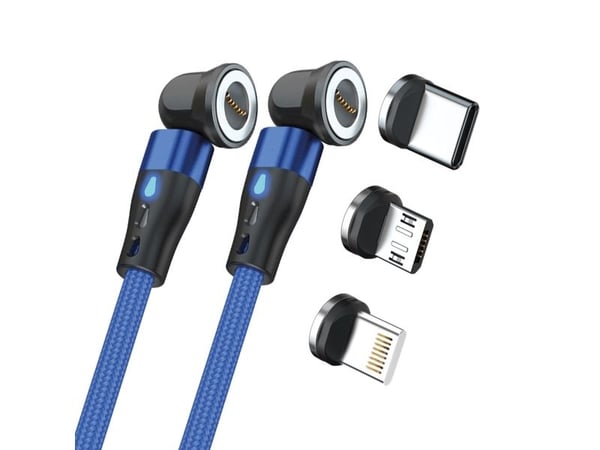 RealPower magneettikaapeli,1m,2x magneettinen,sininen sovittimien kanssa