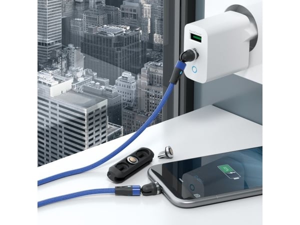 RealPower magneettikaapeli,1m,2x magneettinen,sininen sovittimien kanssa
