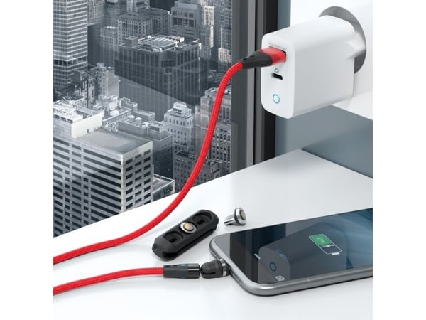 Kabelis USB Realpower RealPower Magneettinen kaapeli 3 Amp,2m,raudona sovittimien kanssa