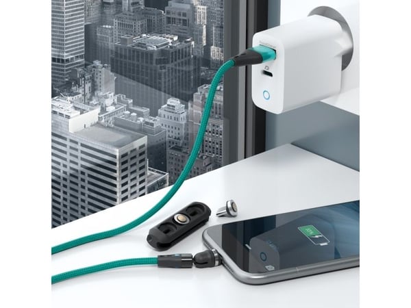 Kaapeli USB Realpower RealPower Magneettinen kaapeli 3 Amp,2m,vihreä sovittimien kanssa