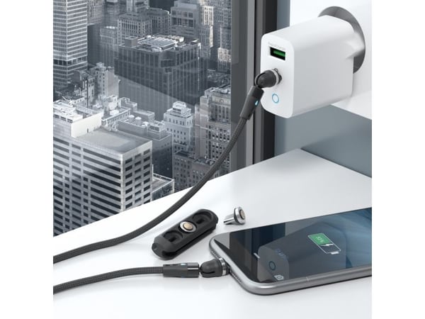 RealPower magneettikaapeli,1m,2x magneettinen,musta sovittimen kanssa