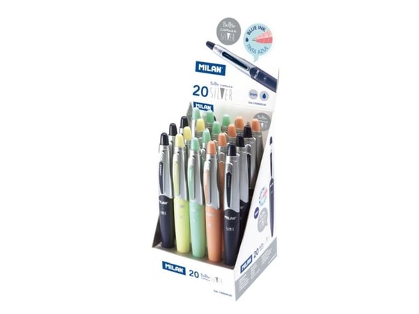Milan 1765649120, Klips, Clip-on retractable ballpoint pen, Marine, Rosa, Turkis, Gult, 20 stykker
