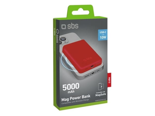SBS TEBB5000MAG1CR, 5000 mAh, Litiumpolymeeri (LiPo), Langaton lataus, Punainen