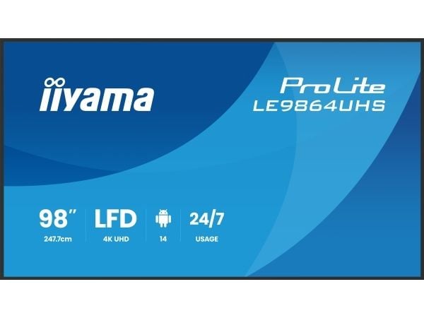 iiyama ProLite LE9864UHS-B1AG - 98" Diagonalklasse (97.5" synlig) LED-bakgrunnsbelyst LCD-skjerm - intelligent skilting - med innebygd SoC-mediespi...