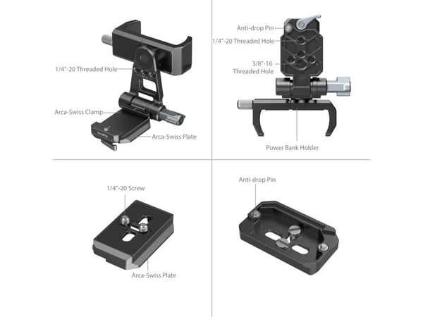 SmallRig 4695, Monteringsplatta, Svart, Gjuten aluminium, Silikon, Rostfritt stål, 1/4-20, 3/8-16", 88,5 mm, 67,5 mm