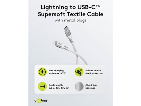 Goobay 74521, 3 m, Lightning, USB C, Hankjønn, Hankjønn, Hvit