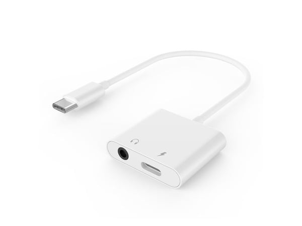 Cablexpert - USB-C til hodetelefonjakk / ladeadapter - USB-C hann til minijakk, USB-C hunn - 10 cm - hvit