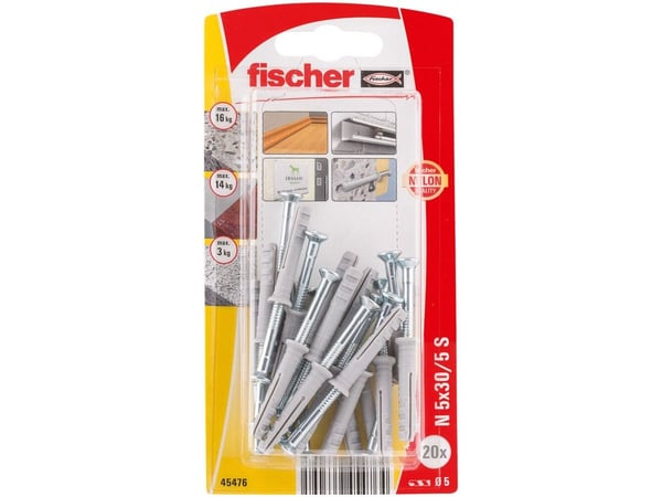 Fischer 045476 N 5 x 30/5 S K NV Sømrawplug 30 mm 5 mm 1 Set