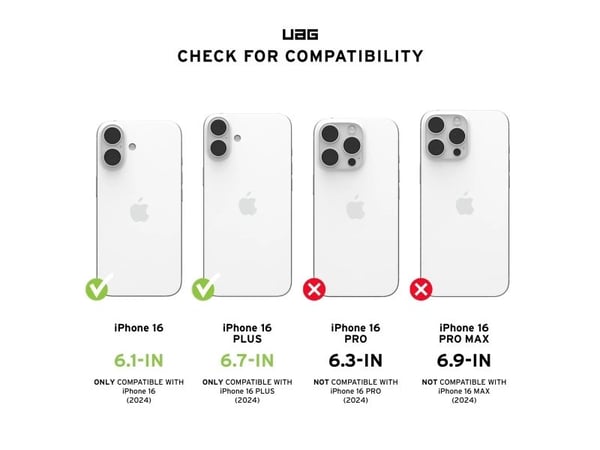 Urban Armor Gear 144378113636, Apple, iPhone 16 Plus, Slagbestandig, Ridseresistent, Titanium, Transparent, 3 stk