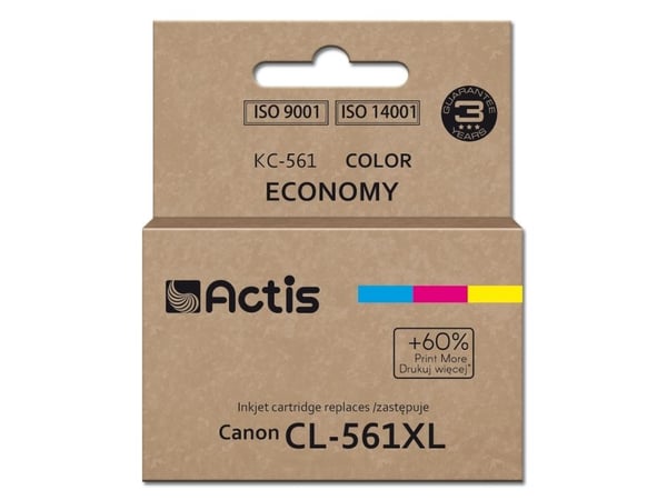 Actis KC-561 Canon blekk, erstatning for Canon CL-561XL; Supreme; 18 ml; Blå, Lilla, Gul, Skriver ut 60% mer enn OEM, Høy (XL) kapasitet, Blå, Lill...