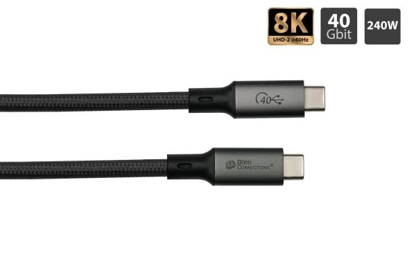 Alcasa 2404-MT010S, 1 m, USB C, USB C, USB4 Gen 3x2, 40 Gbit/s, Sort