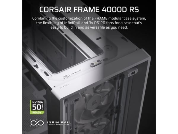 CORSAIR FRAME 4000D RS - Midi-tårn gaming - utvidet ATX (E-ATX) - sidepanel med vindu (herdet glass) - ingen strømforsyning (ATX) - hvit - USB/lyd