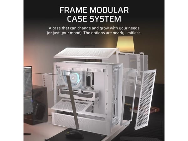 CORSAIR FRAME 4000D RS - Midi-tårn gaming - utvidet ATX (E-ATX) - sidepanel med vindu (herdet glass) - ingen strømforsyning (ATX) - hvit - USB/lyd