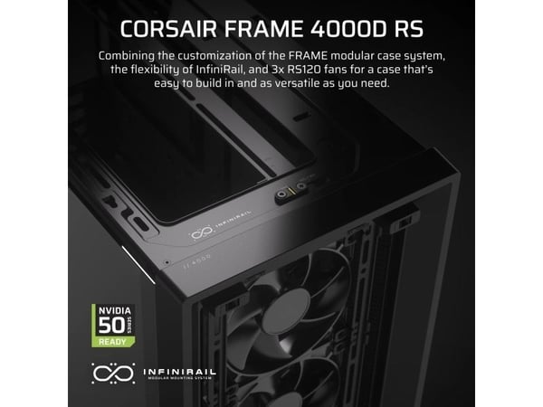 CORSAIR FRAME 4000D RS - Midi-tårn gaming - utvidet ATX (E-ATX) - sidepanel med vindu (herdet glass) - ingen strømforsyning (ATX) - svart - USB/lyd