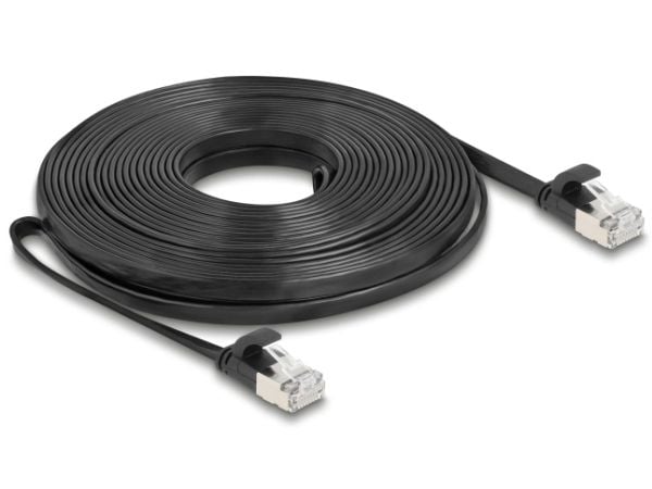 Delock - Koblingskabel - RJ-45 (hann) til RJ-45 (hann) - 10 m - U/FTP - CAT 6a - uten hindringer, flat - svart